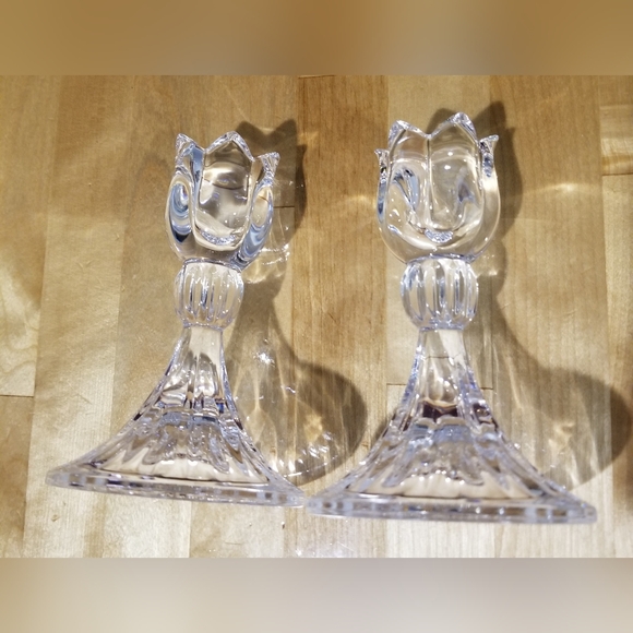 Set of 2 Mikasa Candle Holders Sticks Roses Shape Ambassador Crystal Slovenia - Picture 5 of 6